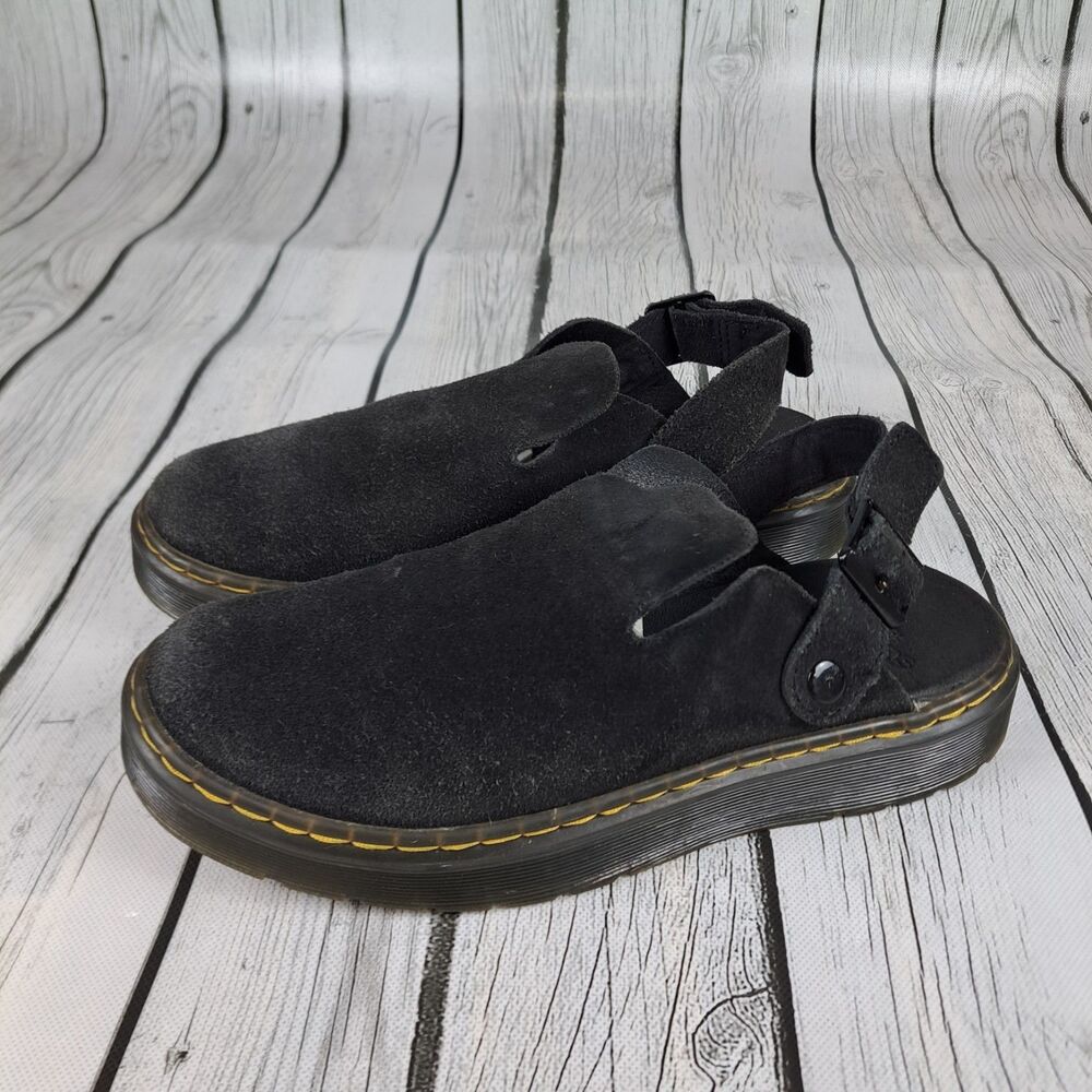 Dr Martens Shoes Mens Size 7 Carlson Mules Soft Toe Work Black Sued Slip On